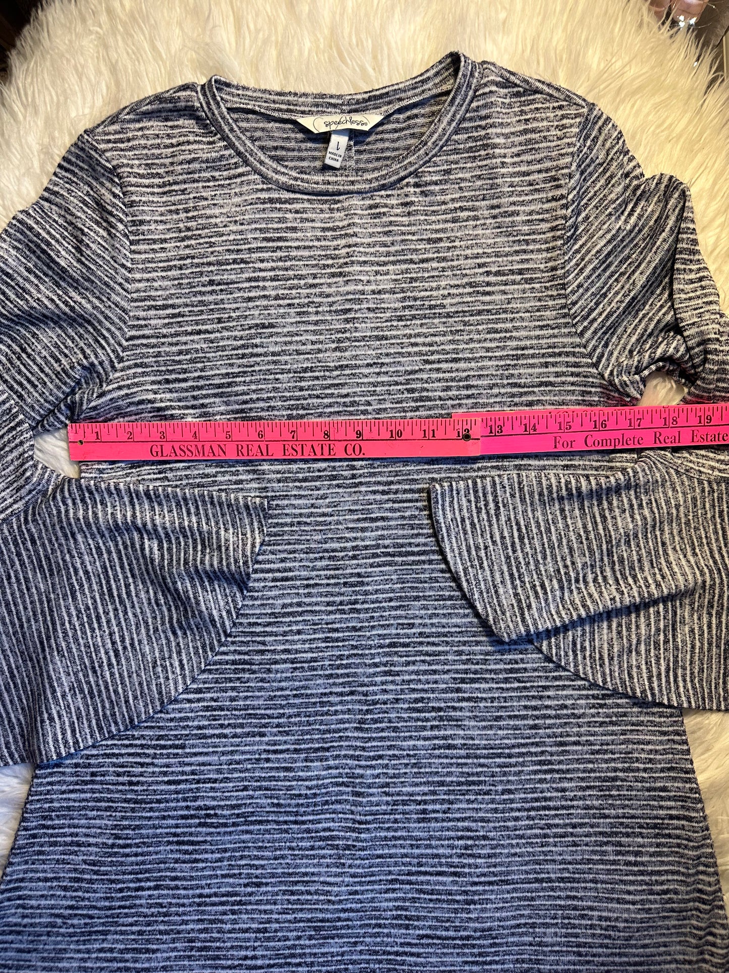 Speechless Knit Sweater Dress Gray White Stripe Stretch Bell Sleeve Size Large
