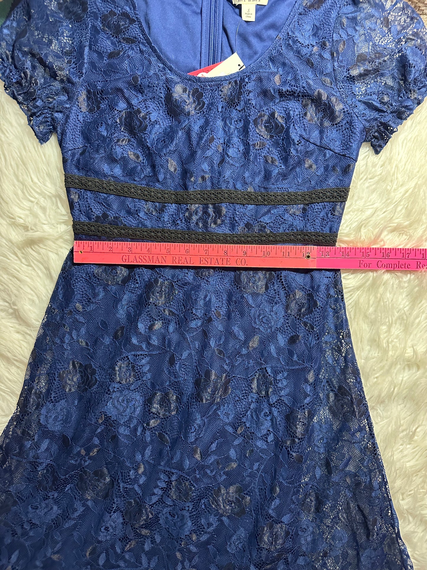 NWT Mi Ami Navy & Black Floral Lace Ruffle Tier Midi Dress – Size Small