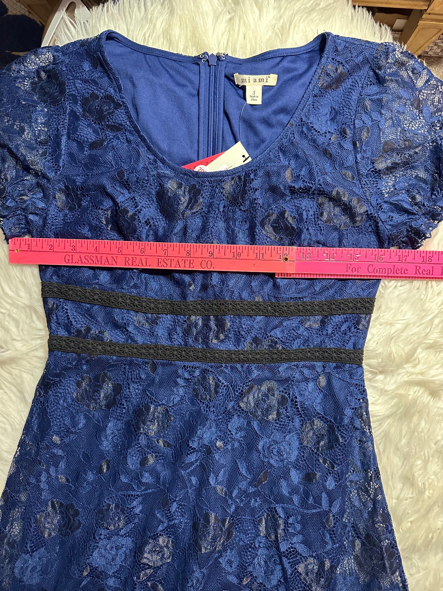 NWT Mi Ami Navy & Black Floral Lace Ruffle Tier Midi Dress – Size Small