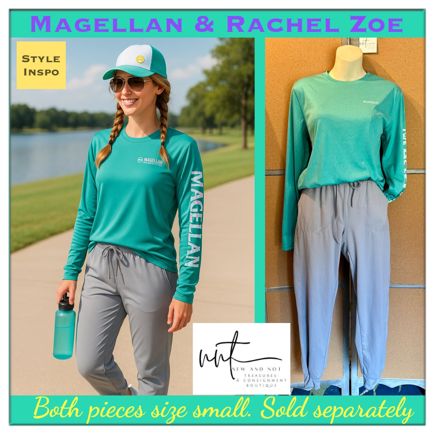 Magellan Fish Gear Women's Size S Boyfriend Fit Teal Moisture Wicking Logo Shirt