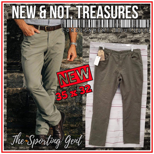 NWT $129 THE SPORTING GENT MEN'S PANTS SZ 35 X 32 Parkway Gray OLIVE 5 Pocket