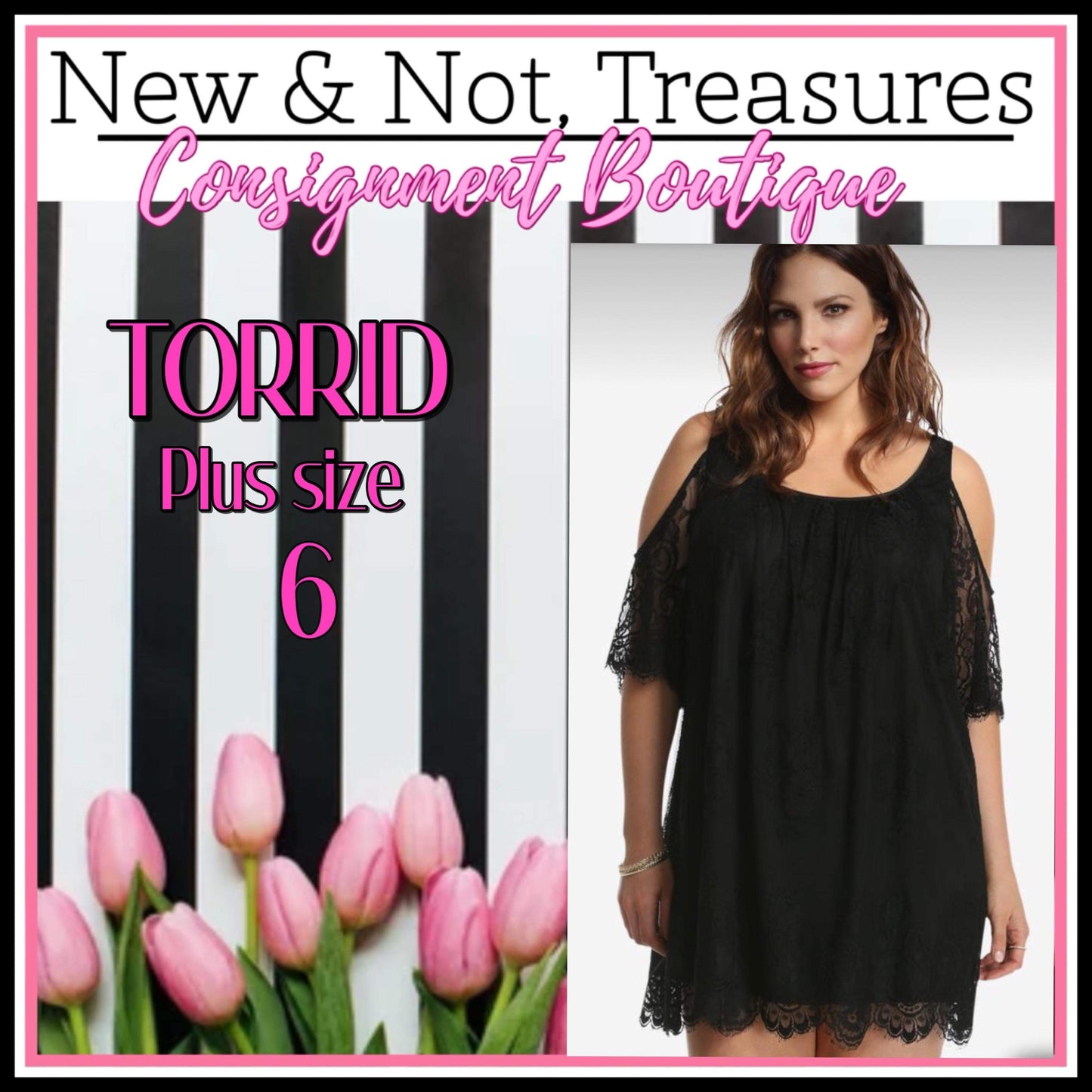 Torrid Insider Plus Size 6 Black Lace Cold Shoulder Trapeze Short Dress