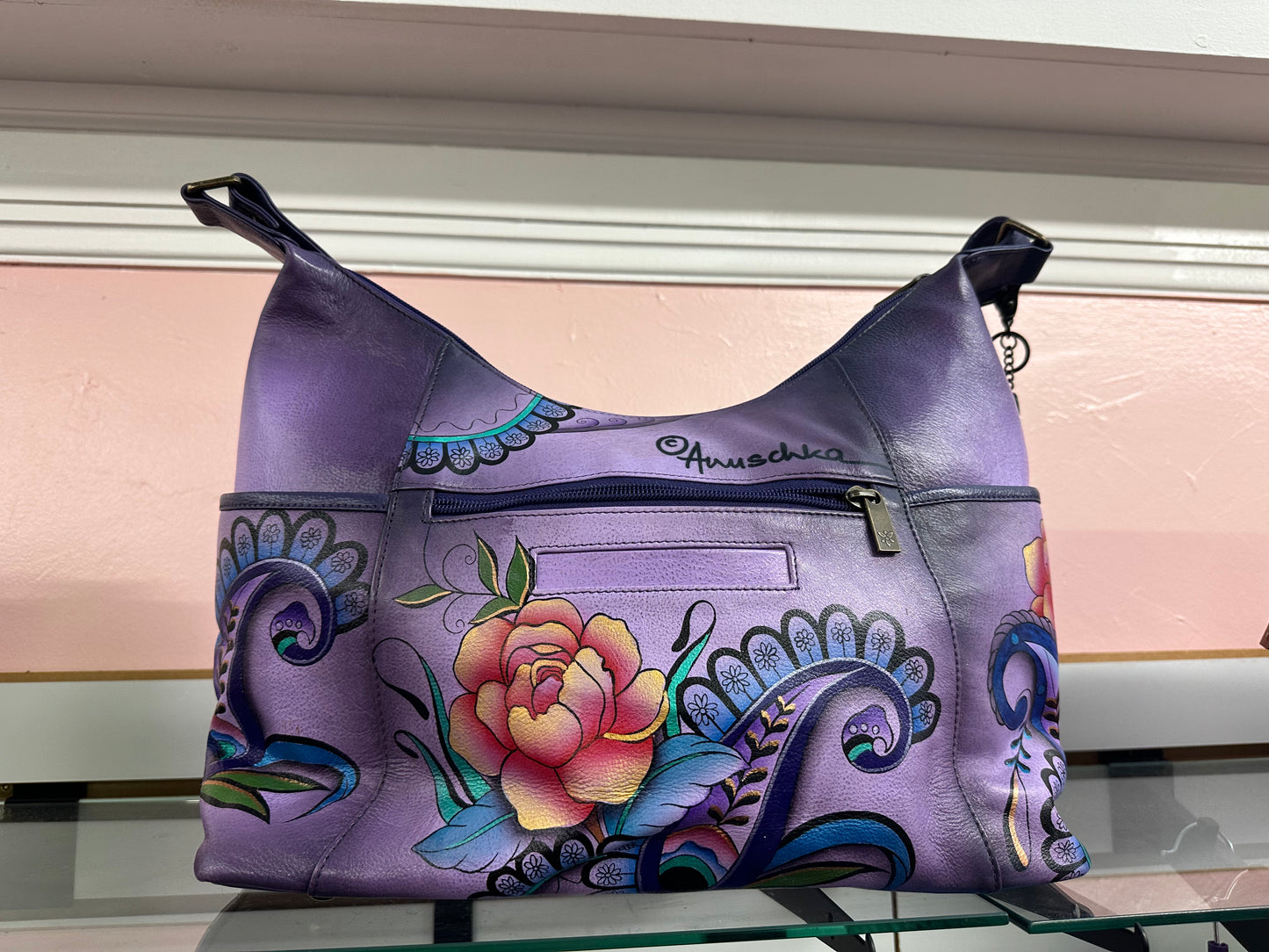 Anuschka Peonies and Paisleys Handpainted Leather Hobo Bag