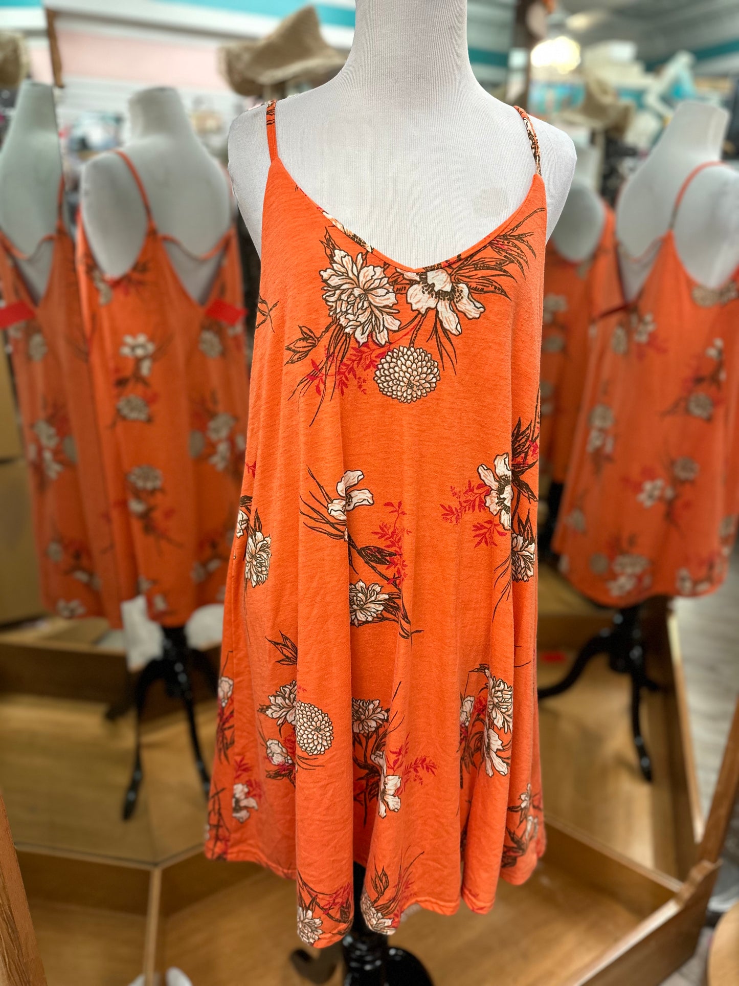 Angie Orange Floral Tank Dress in L