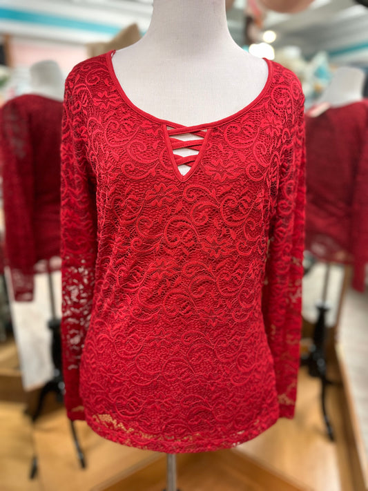 Candies Red Lace Long Sleeve in L