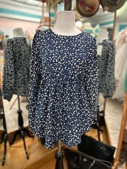 MakeMeChic Navy Floral Long Sleeve in S