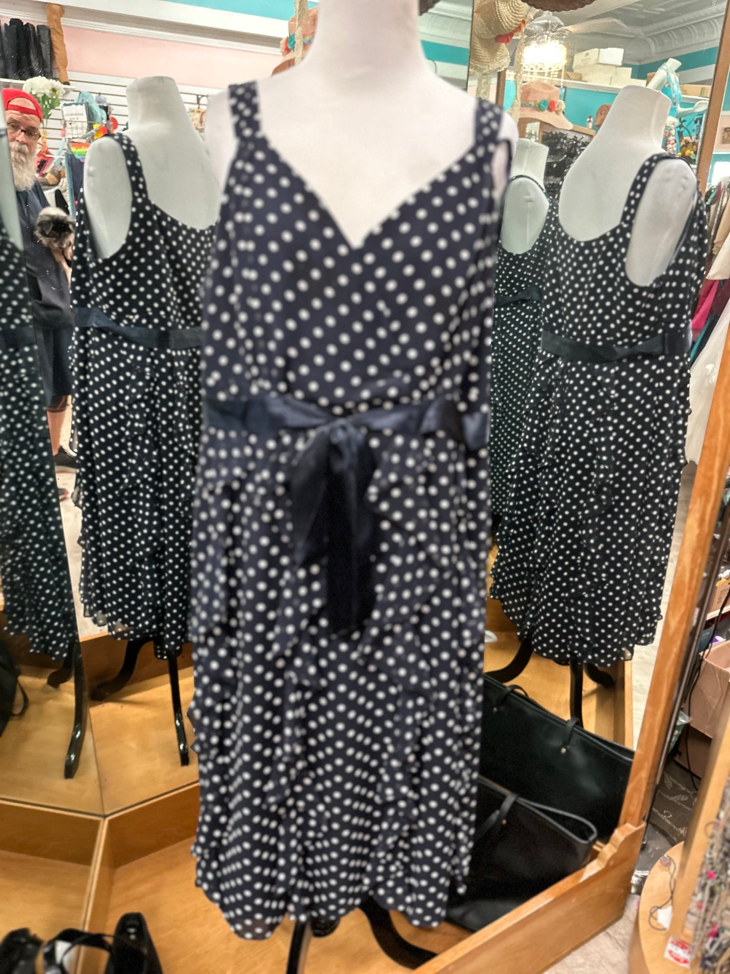 Jessica Howard Blue Polkadot Tank Dress in 16W