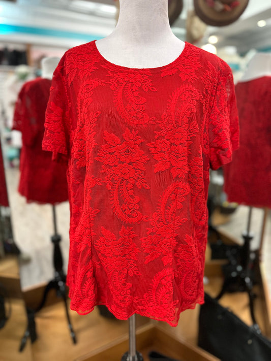 Norton McNaughton Red Lace Short Sleeve in 1X