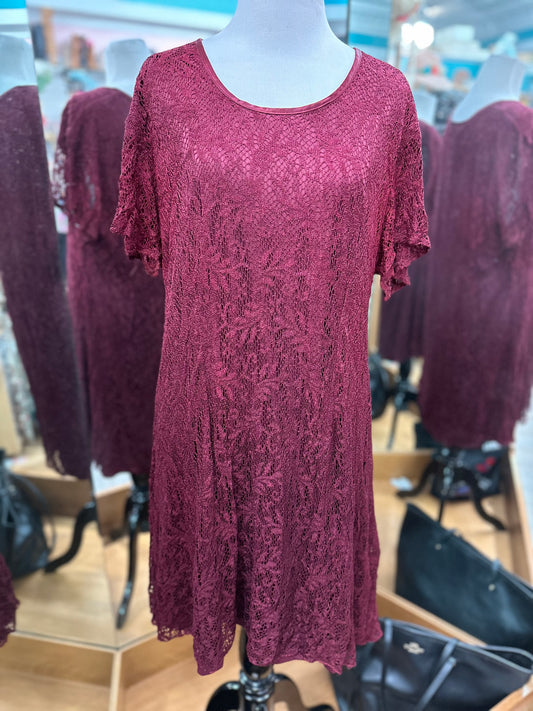 Impulsive Red Lace Short Sleeve Dress in L