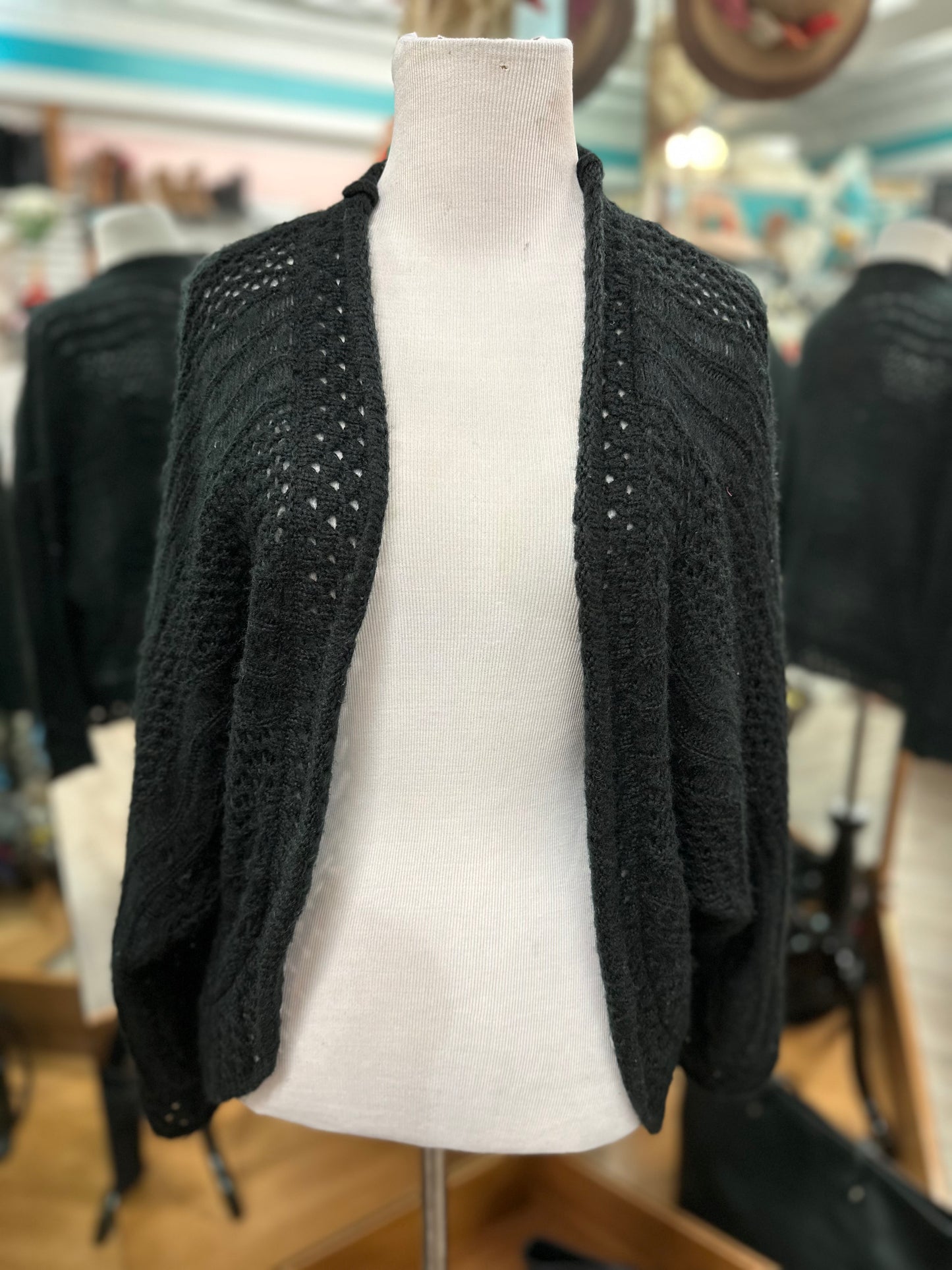 Ruby Rd Black Crochet Cardigan in L