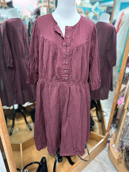 Terra & Sky Burgundy Long Sleeve Dress in 1X