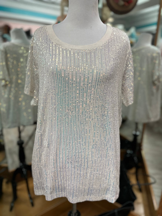 Kori Cream Sequin Short Sleeve in L