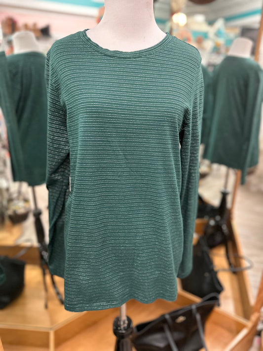 Sonoma The Everyday Tee Metallic Green Striped Long Sleeve in M