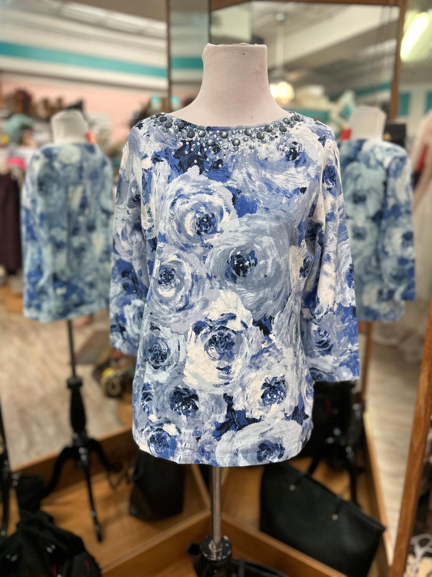 Ruby Rd Blue Floral Long Sleeve in PM