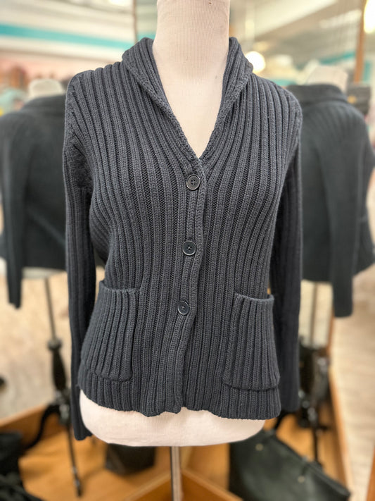 Talbots Black Cable Knit Cardigan in P