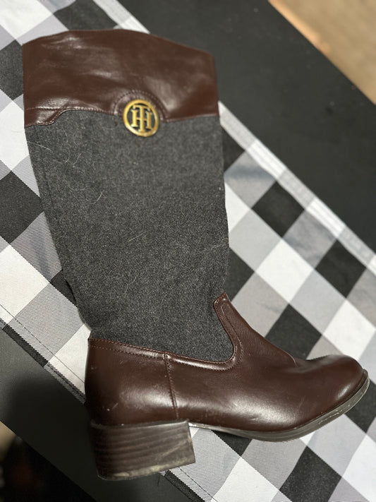 Tommy Hilfiger WS Tall Riding Boots Madelen 2 Brown Wool Fabric in 7.5