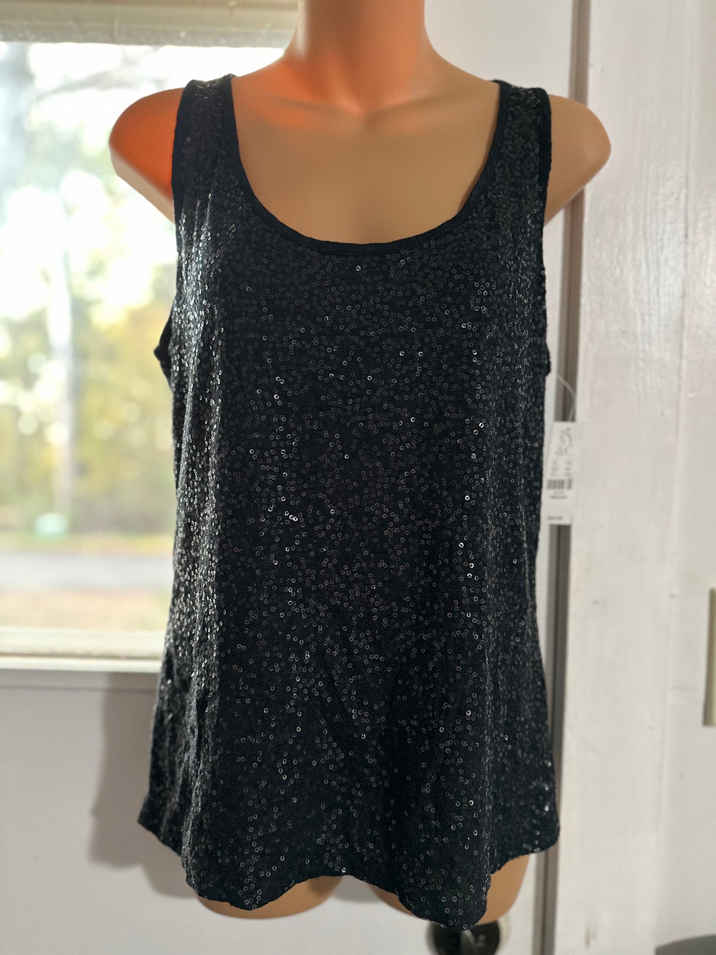 New York & Company Black Sequin Tank in M