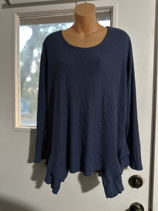 Status by Chenault Blue Ribbed Long Sleeve in 2X