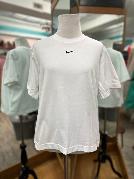 The Nike Tee White with Black Embroidered Swoosh in S