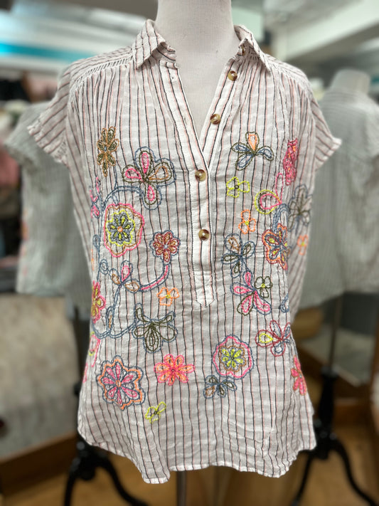 Anthropologie Floral Embroidered Top in XS