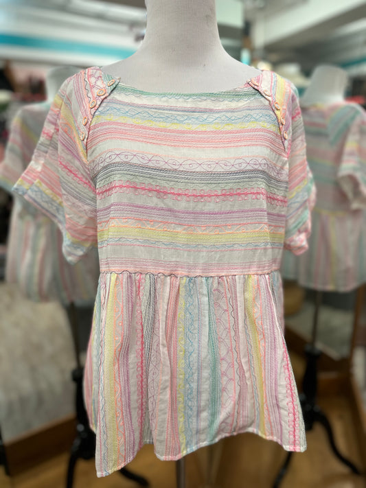 Anthropologie Embroidered Striped Top in XS