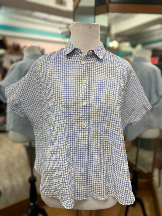 Madewell Purple Plaid Short Sleeve Button Down in S