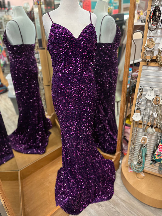 Miss Ord Purple Sequin Mermaid Dress in XL