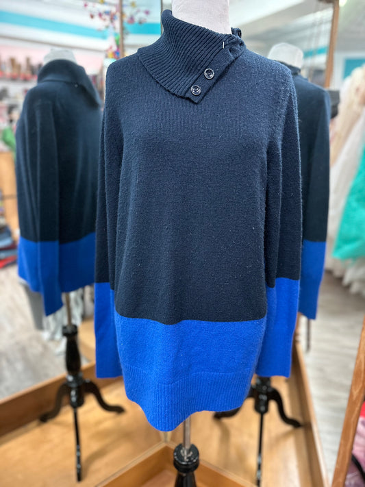 No Tag Blue Color Block Turtleneck Sweater in L