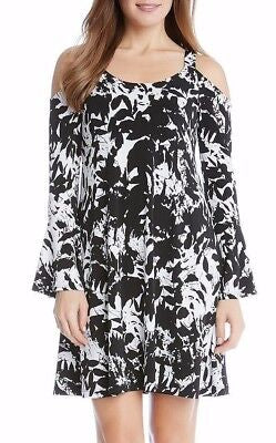 Karen Kane Black/White Cold Shoulder Flare Sleeve Dress in XL