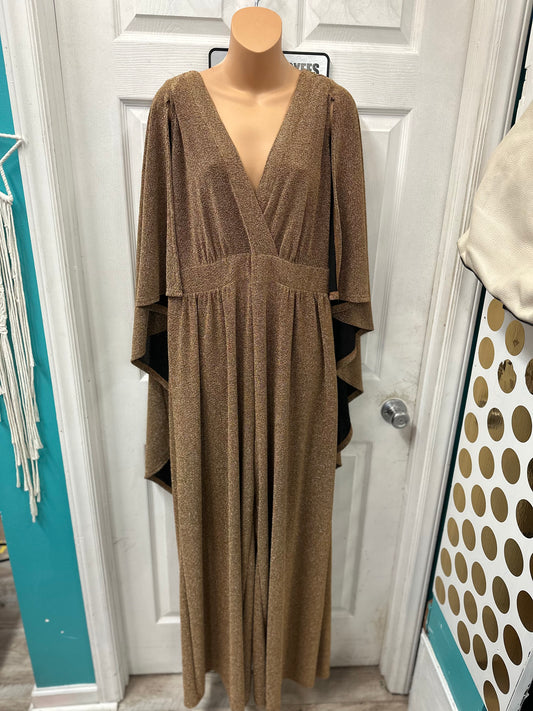 Gabrielle Union Gold Plunge Jumpsuit with Cape in XL