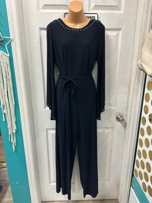 Emma & Michelle Navy Studded Long Sleeve Jumpsuit in M