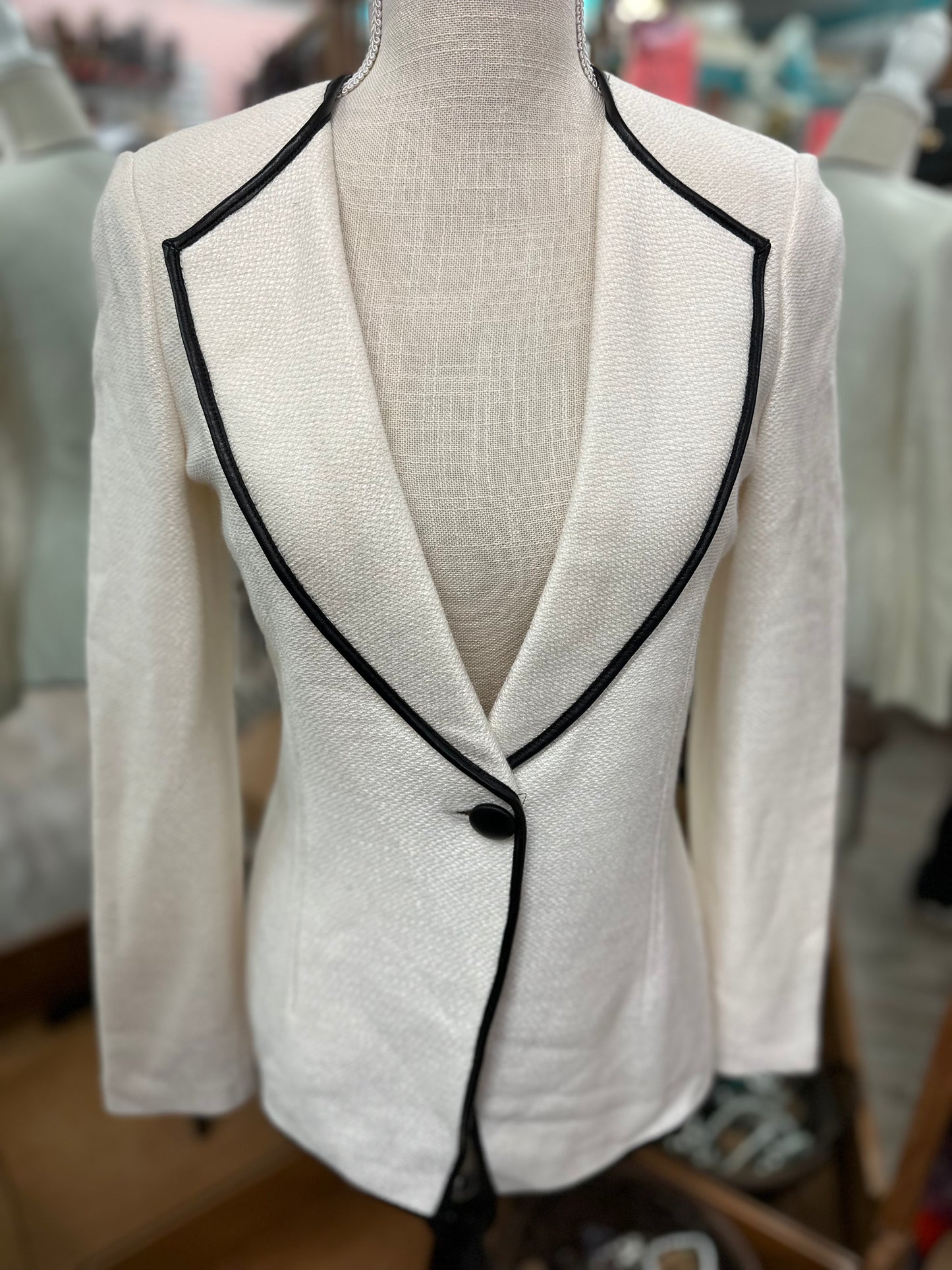 St John Cream Blazer with Black Leather Trim in 2