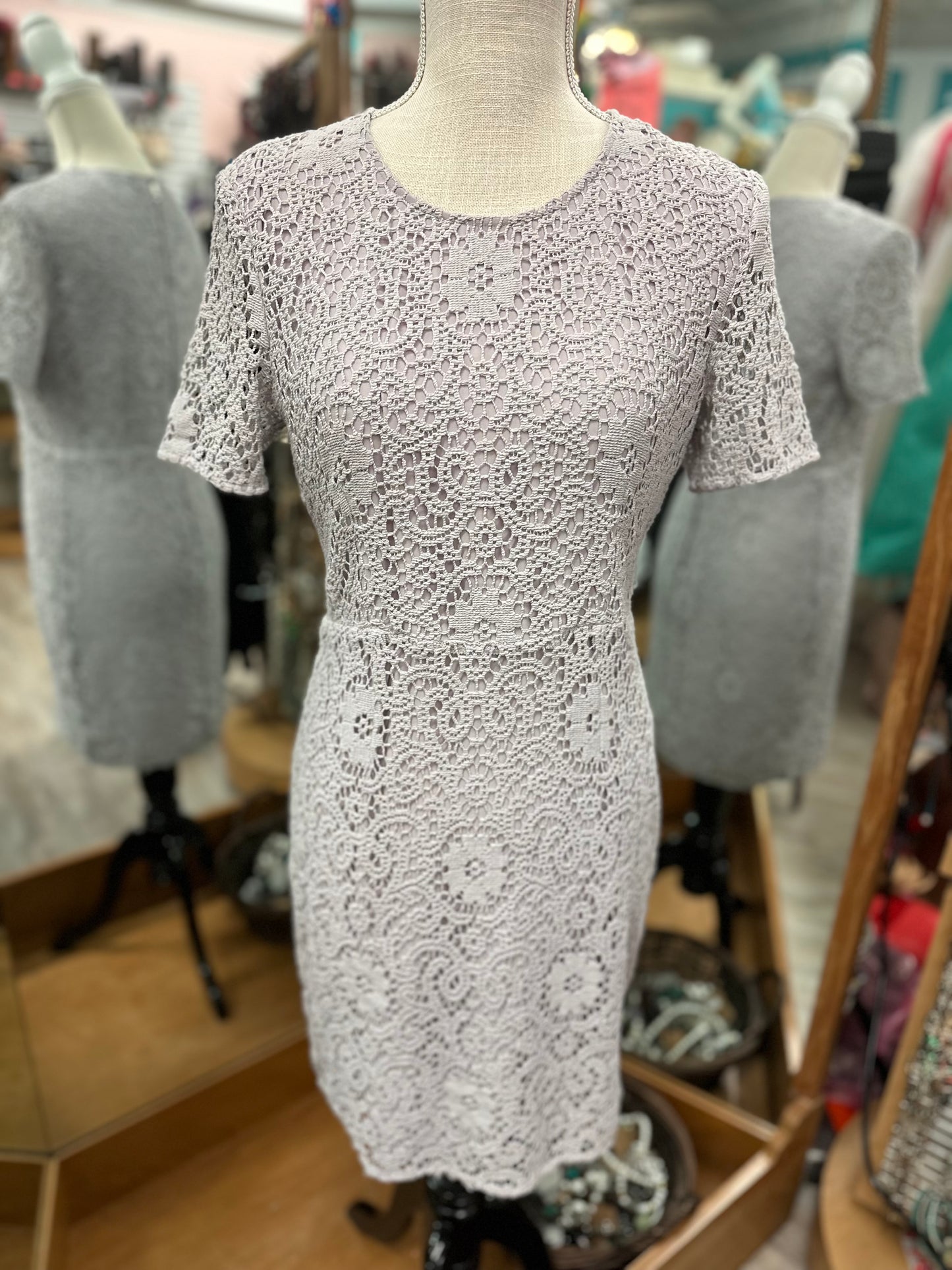 Burberry London Grey Lace Overlay Dress in 8