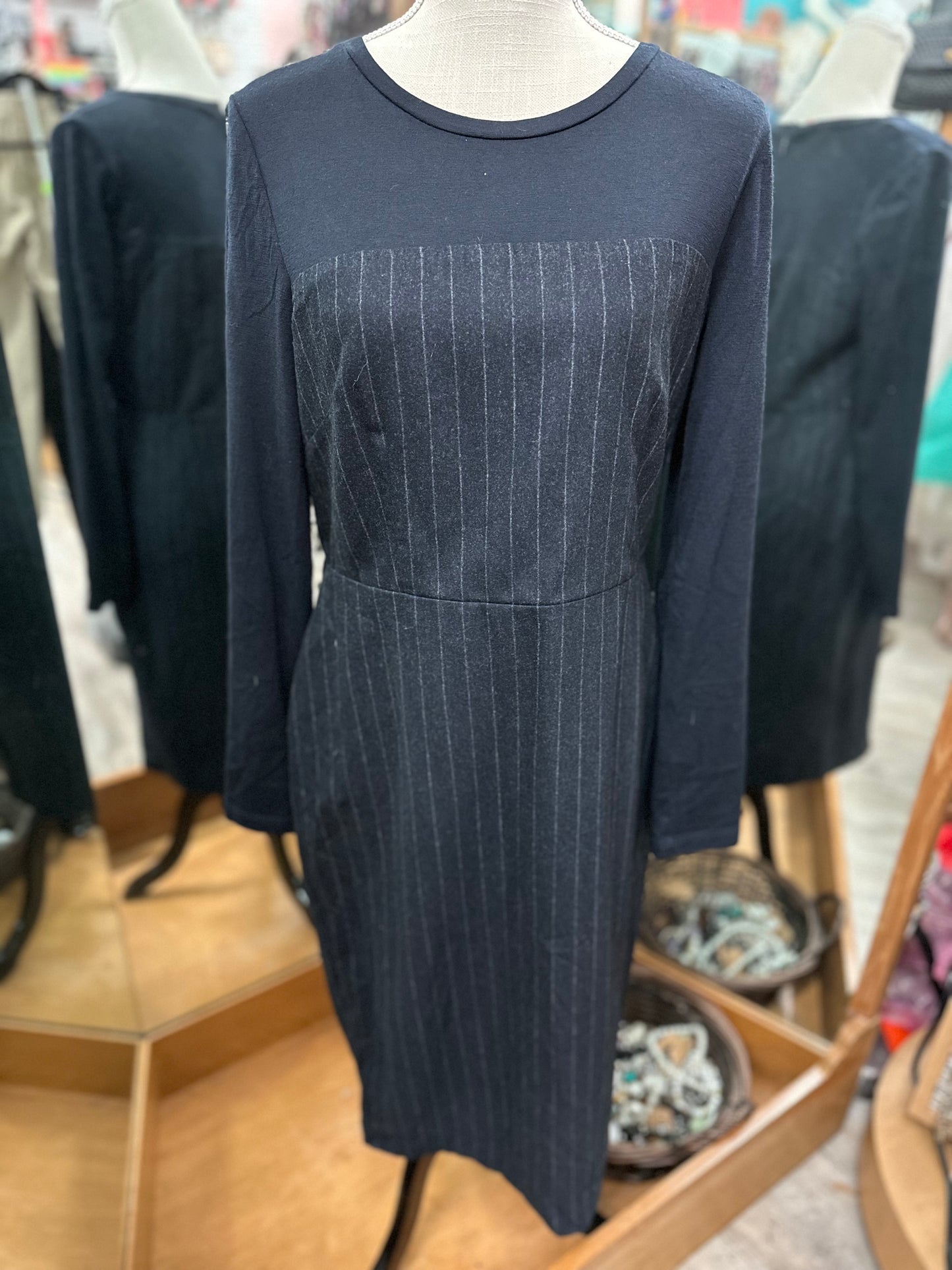 MaxMara Midi Grey Wool Striped Dress in 6