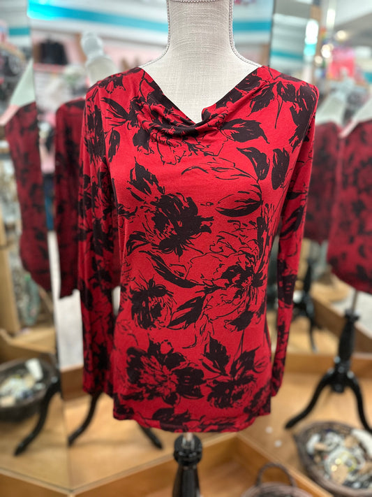 Talbots Red and Black Patterned Top in S