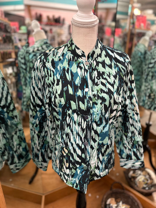 Chicos Reversible Solid to Printed Linen Jacket in 1