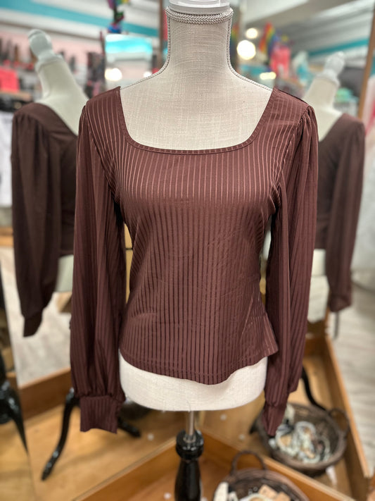 Shien Brown Ribbed Long Sleeve in M