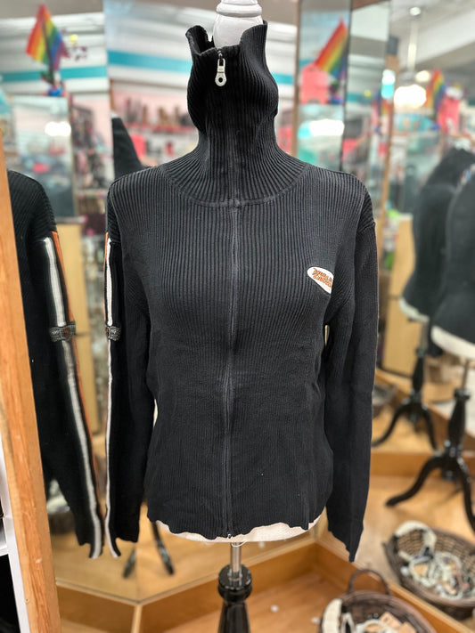 Harley Davidson Black Ribbed Zip Up Turtleneck Sweater inX L