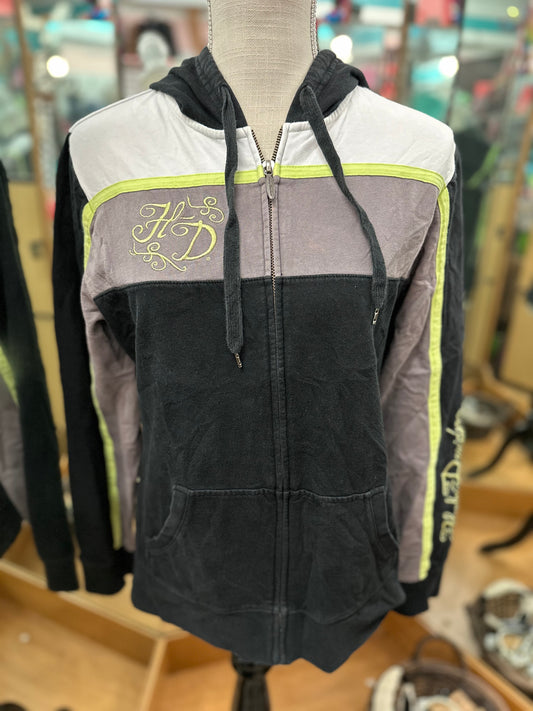 Harley Davidson Black Color Block Zip Up Hoodie in L