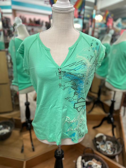 Harley Davidson Live to Ride Green Graphic Tee in L