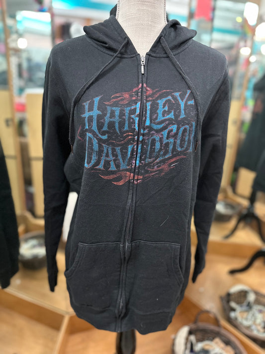 Harley Davidson Black Graphic Zip Up in XL