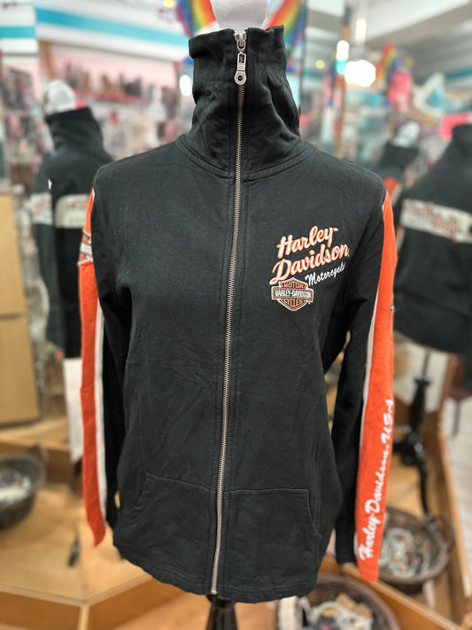 Harley Davidson Black Embroidered Zip Up in L