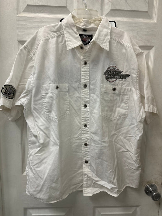 Harley Davidson White Embroidered Button Down Short Sleeve in XL