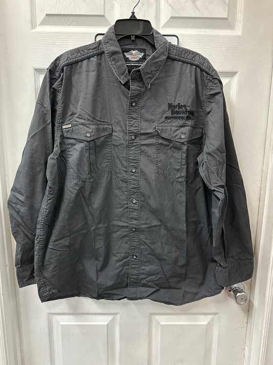 Harley Davidson Grey Button Down Embroidered Long Sleeve in XL