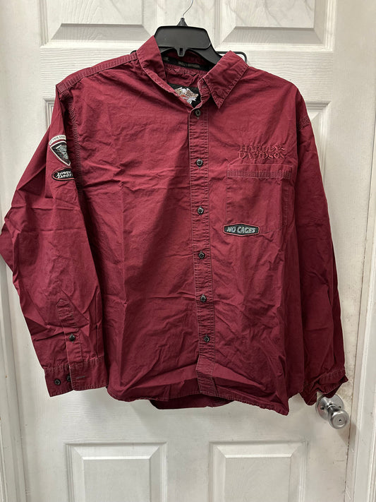 Harley Davidson Burgundy No Cages Embroidered Button Down Long Sleeve in XL