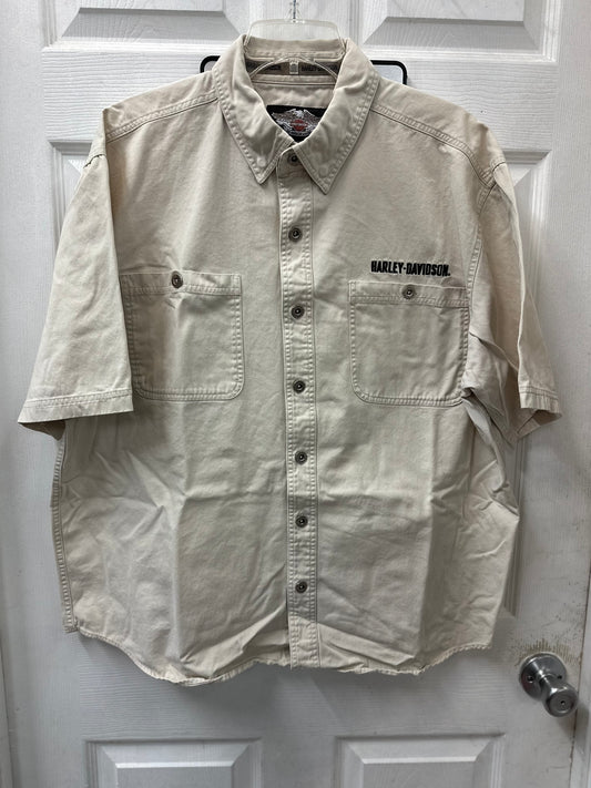 Harley Davidson Embroidered Cream Button Down Short Sleeve in XL