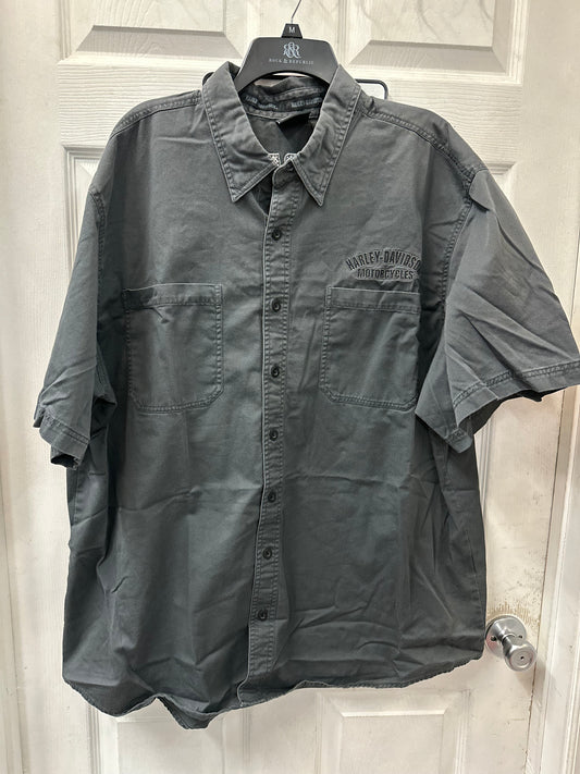 Harley Davidson Grey Embroidered Button Down Short Sleeve in 3X