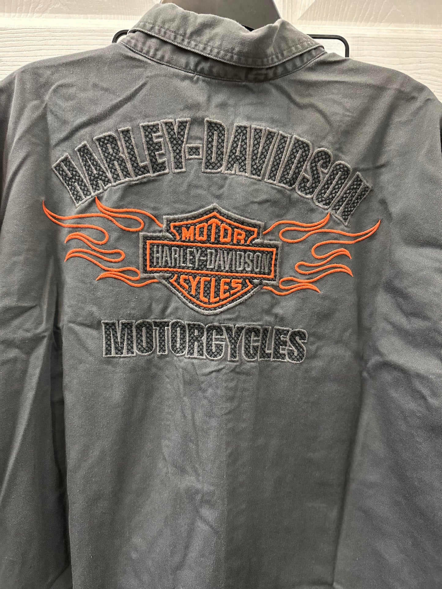 Harley Davidson Grey Embroidered Button Down Short Sleeve in 3X