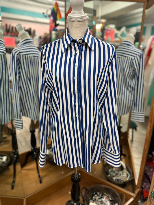 CR Ranchwear Blue and White Striped Long Sleeve in L