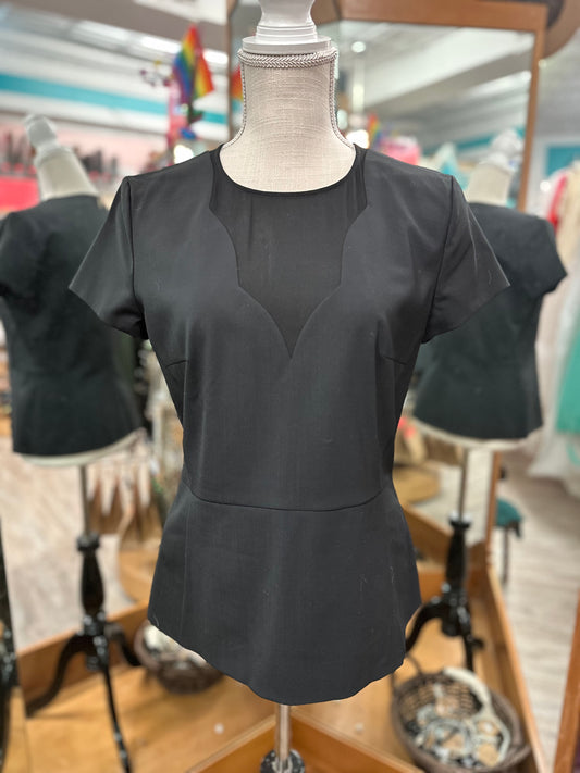 Hugo Boss Black Sheer Neckline Short Sleeve Top in 6